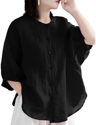 Schöne Hemdbluse Feminin Abschlussball Formell Büro Lässig Voluminöse Ärmel Kragen Knopf Student Kurzarm Niedlich Bürokleidung Niedliche Vorderseite