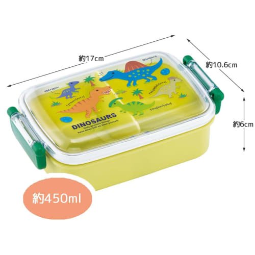Skater Children's Lunch Box, 450ml, with a Soft Dome-Shaped Lid, Single Tier, Made in Japan, Dinosaur Picture Book, New Dinosaur Design for Boys (RBF3