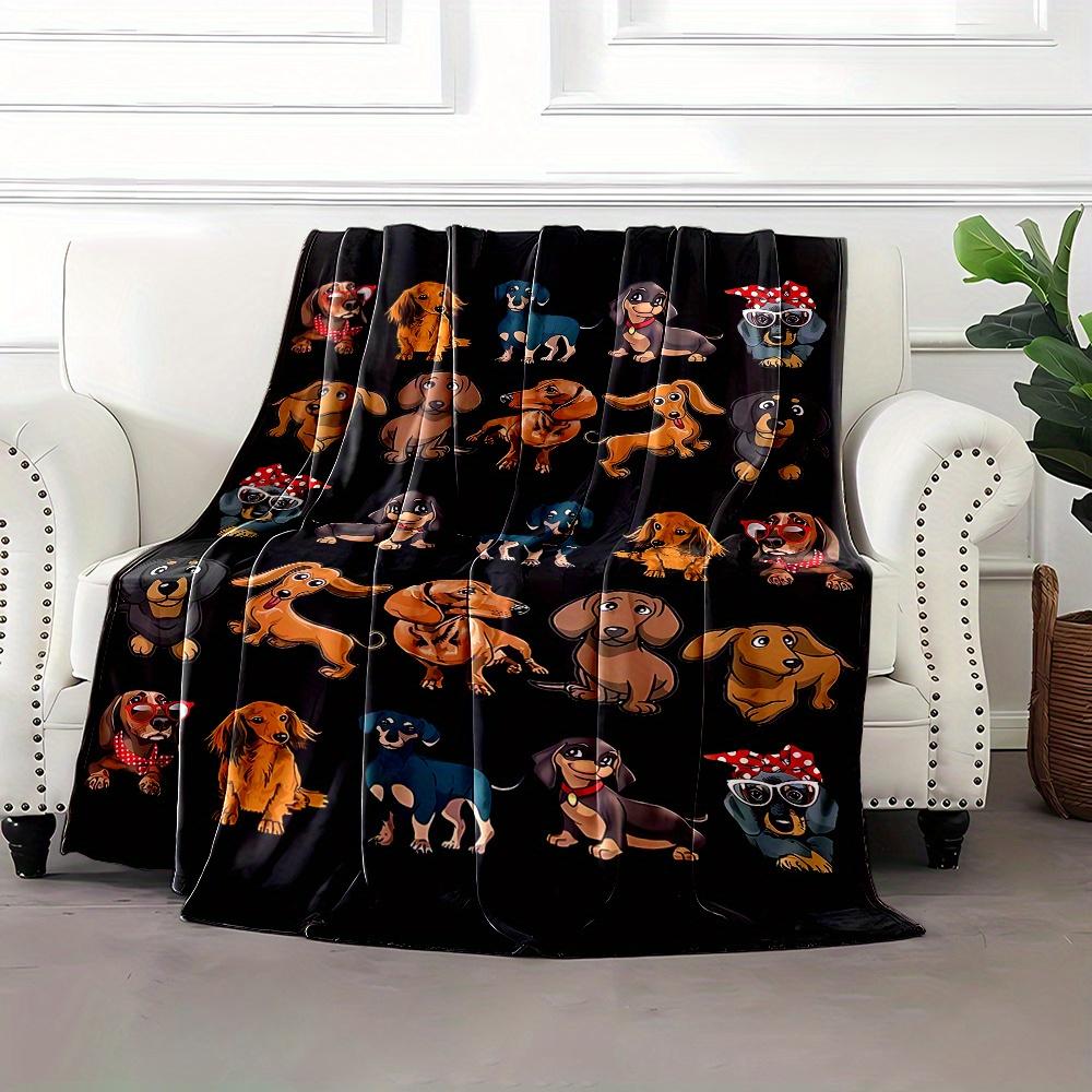 Dachshund Dog Blanket Funny Puppy with Glasses and Bow Tie Soft Warm Throw for Bed Sofa Living Room Office Travel Camping Gift