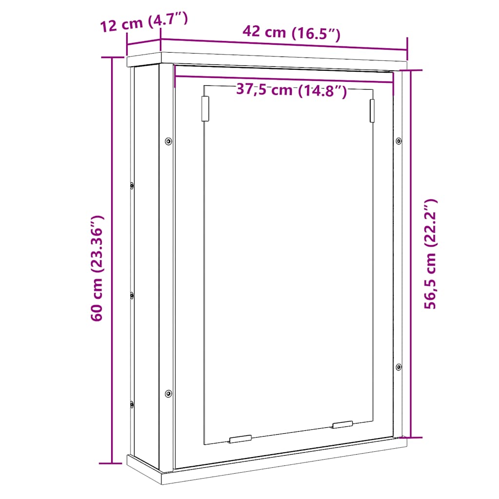 Duschspiegelschrank für Badezimmer mit Stauraum Eiche außen 42x12x60 cm