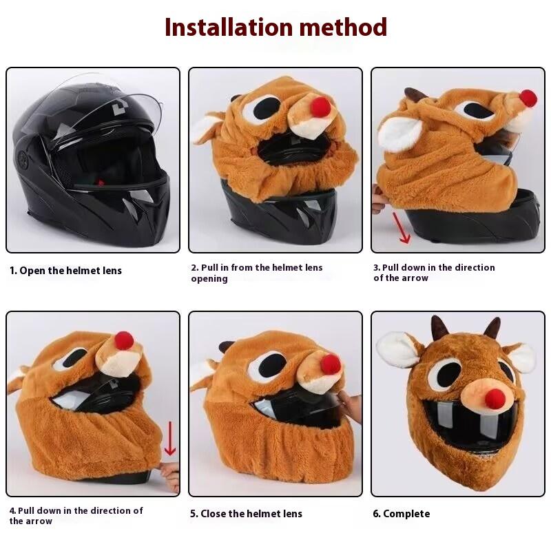 Universal Motorcycle Christmas Helmet Cover Cartoon Elk Santa Claus Fluffy Plush Set Christmas Cosplay Splicing Head Cover Helmet Communication 7