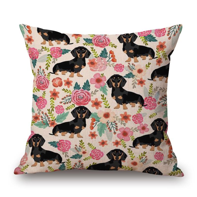 Fundas de Cojín para Perro Dachshund Pintura de Perro Salchicha Algodón Lino Fundas de Almohada Decorativas Dormitorio Sofá Decoración del Hogar 45X45cm