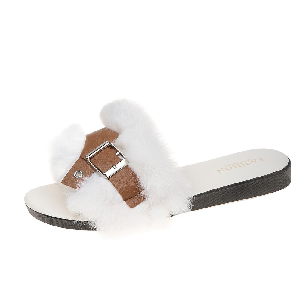 Women Plush Slippers Metal Flat Cotton Casual Slippers Non Slip Warm Shoes Comfortable Home Slides Women Slides Women