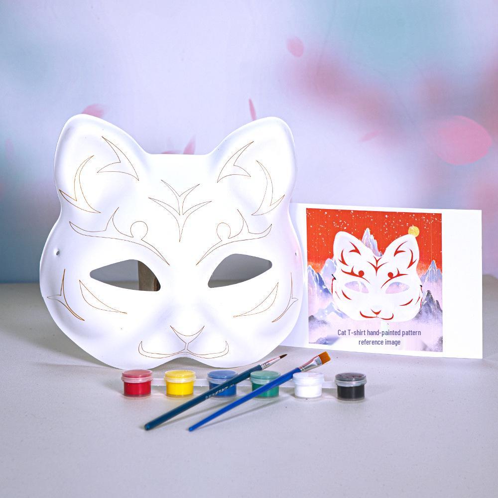 DIY White Peking Opera Fox Mask: Blank Paper Pulp for Kids To Paint