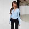 Womens Knit Cardigan Solid Color Button Front Slim Fit Long Sleeve Casual Workwear Basic Top