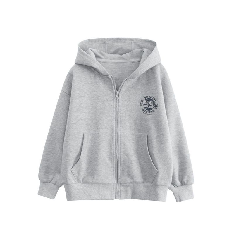 Brand New Autumn Zip-Up Hoodie for Older Children, Unisex Youth Letter Print Hooded Jacket, Children's Clothing