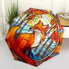 1 Stück Herbstfuchs Buntglas Automatisches Öffnen und Schließen Regenschirm, Tragbares Dreifach faltbares Design mit 8-Rippen-Eisenrahmen, Outdoor-Regenschirm, Ideales Geschenk für Fans, Reise