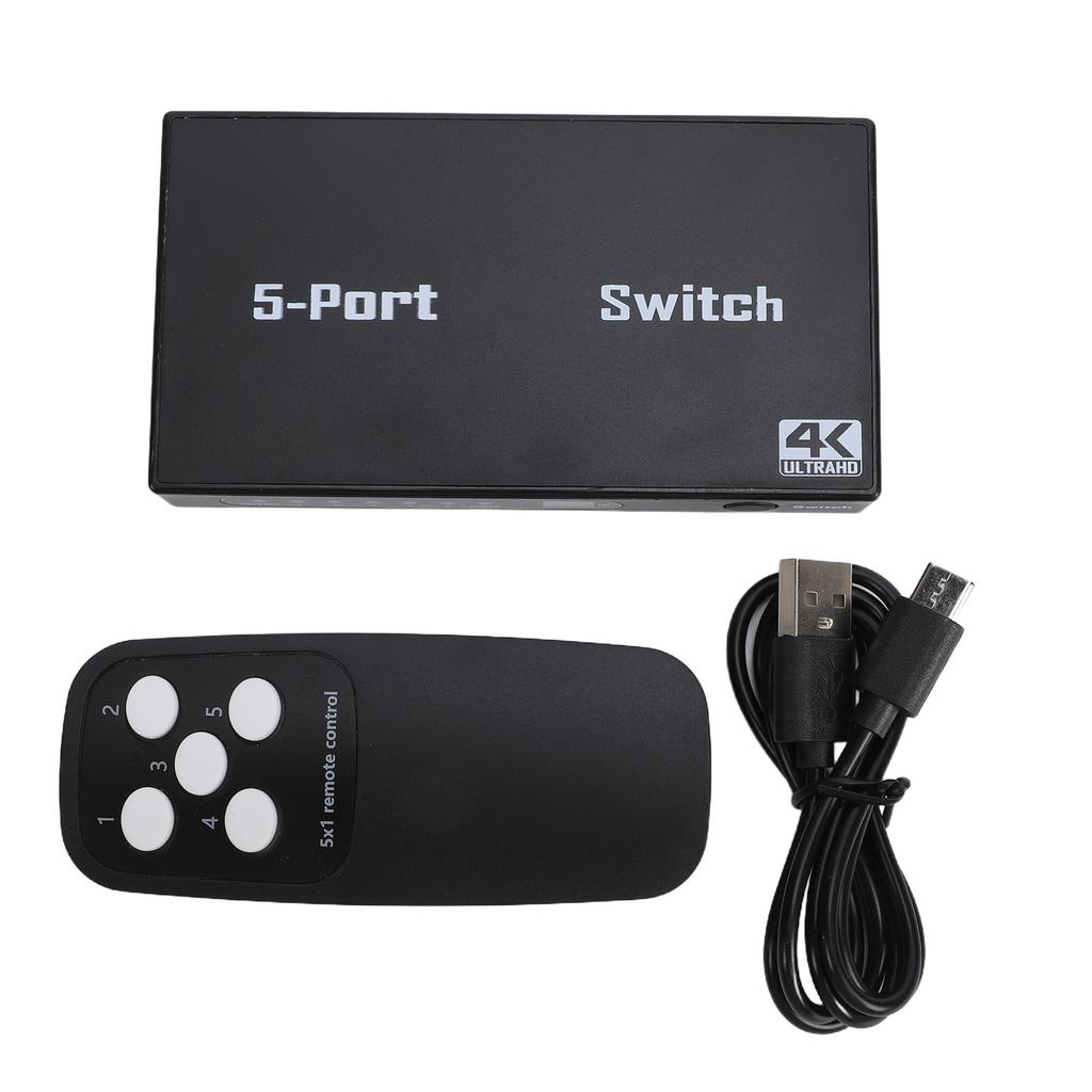 HD Multimedia Interface Switcher 4K 30Hz 5 In 1 Out Video Splitter with Remote Control Support HDCP 1.4