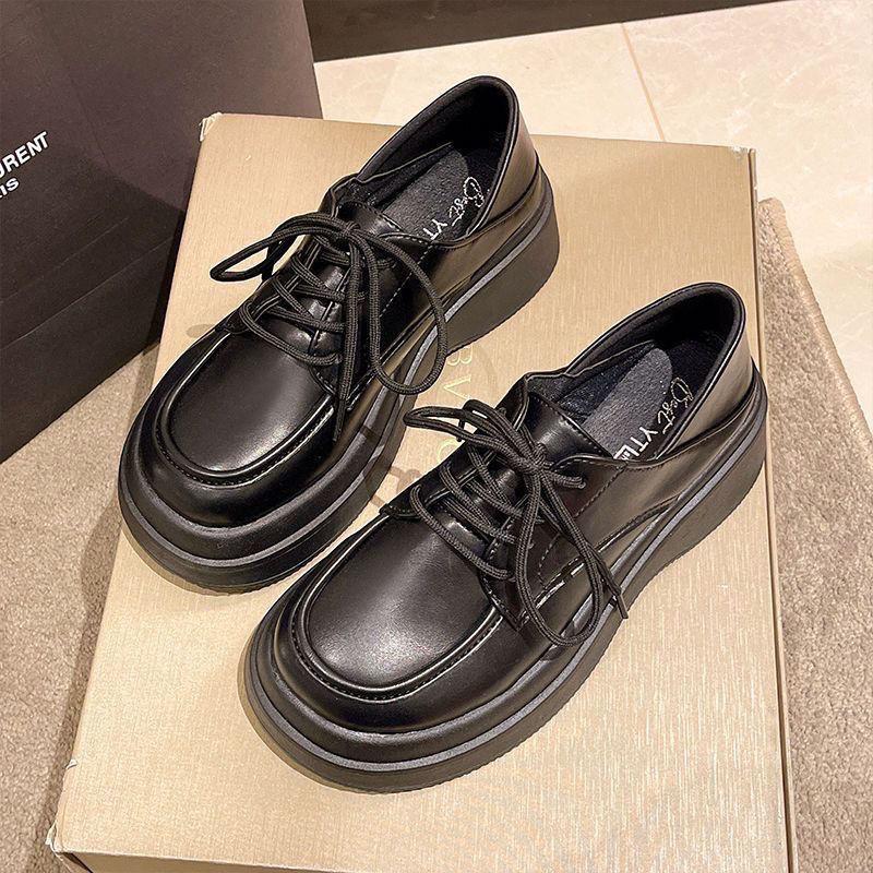 

Женские туфли из мягкой кожи на толстой подошве, одинарные туфли, осенние новинки, британский стиль, с круглым носком, на шнуровке, jk, японские туфли на высокой подошве 40 чёрный