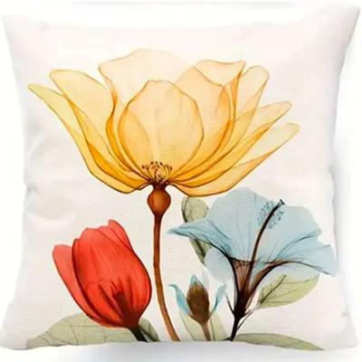 1pc Floral Print Cushion Cover Without Filler, Modern Throw Pillow Case For Sofa, Home Decor Party Decoration 17.7in