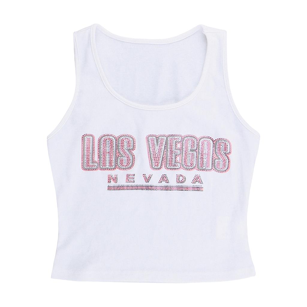 Damen Strass Buchstaben Tanktops Rundhals Lässige Westen Sommer Ärmellose Tops Streetwear