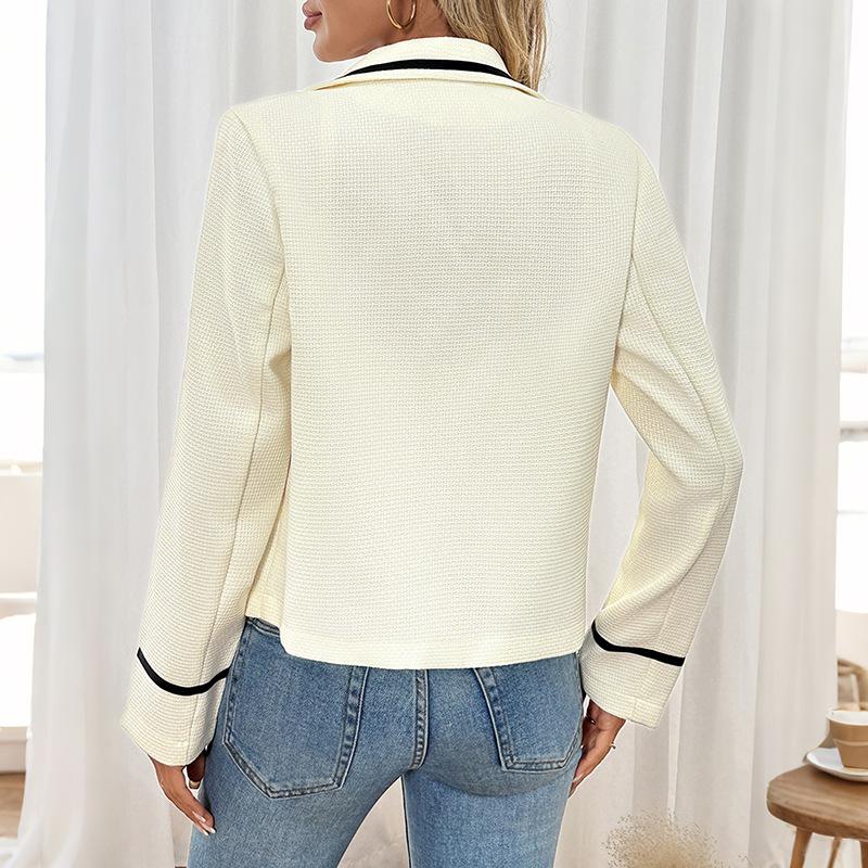 Frühling Herbst Rollkragen Lässig Mode Patchwork Mantel Damen Alleskönner Strickjacke Jacke Oberteil Knopf Blazer