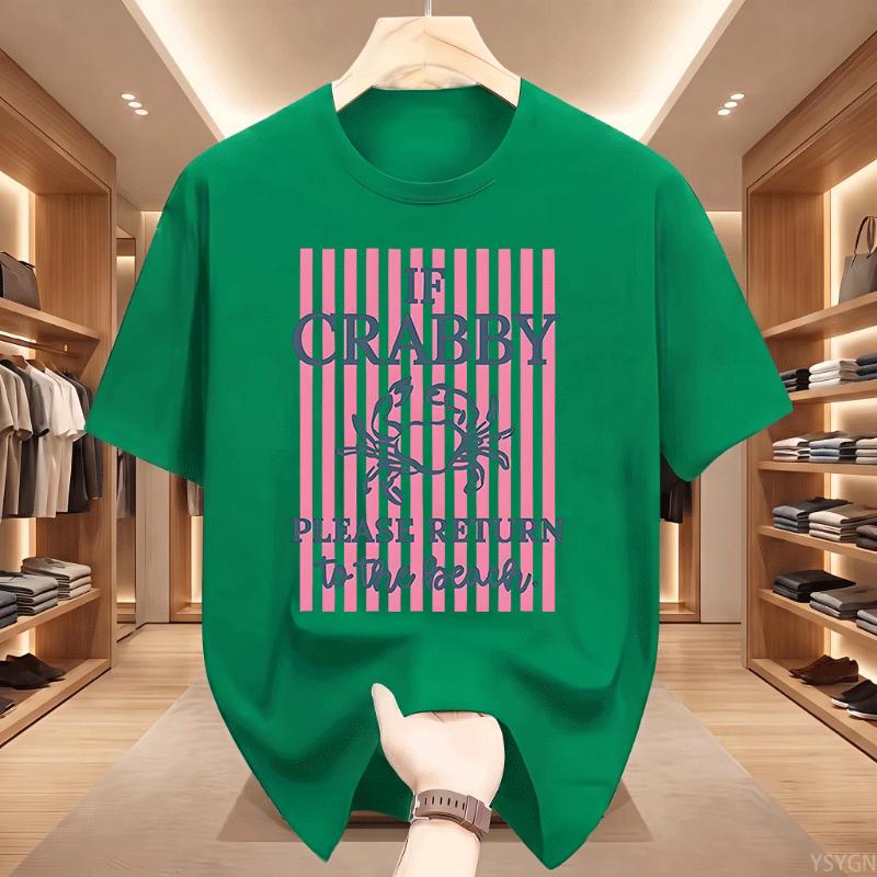 If Crabby Please Return To The Beach T Shirts Striped Short Sleeve Cotton Beach Vacation Tshirt Design Funny Crab Graphic Tees