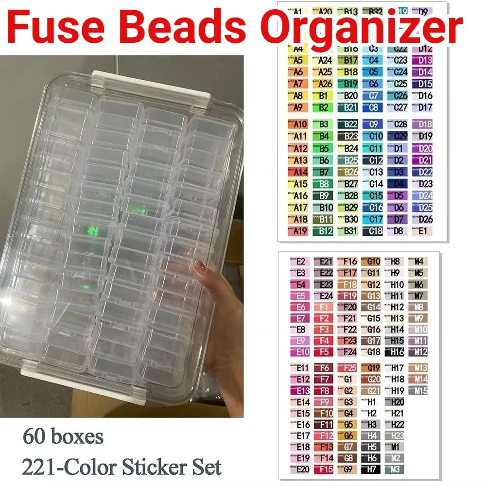 Large Capacity Fuse Beads Organizer 60 Small Boxes with Cover Bean Storage Box Transparent Square Design Jewelry Container