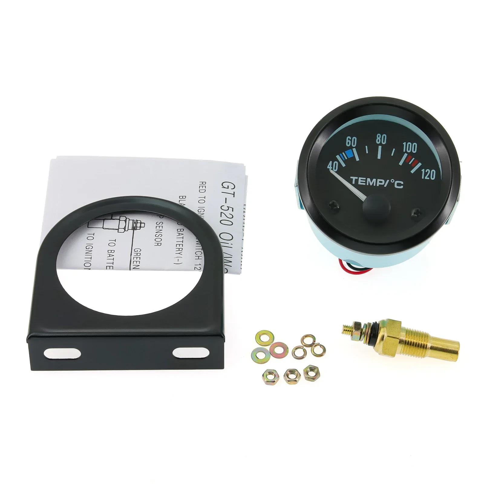52mm Water Temp Gauge 40~120 ℃ Temperature Meter With LED Light Pointer Water Temp Sensor Black Bracket For 12V Car Universal Water Temp Gauge