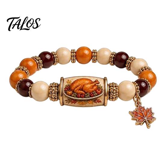 Retro Perlen Stretch-Armband Thanksgiving für Frauen, Feiertagsperlen mit Festival-Geschenk Familie Ahornblatt-Anhänger, Elastischer Herbsternte Schmuck Dekorativ