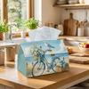 2D Flat,1pc Coastal Vintage Bicycle Scene - Rectangular Tissue Box, Seaside Bike Flower Basket Ocean Sky - for Home, Kitchen & Bathroom - Tissue Holde