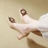 French Light Mouth Single Shoes Thick Heel Red Wedding Shoes 2025 Autumn New Patent Leather Nude Square Head High Heels Are Not Tired