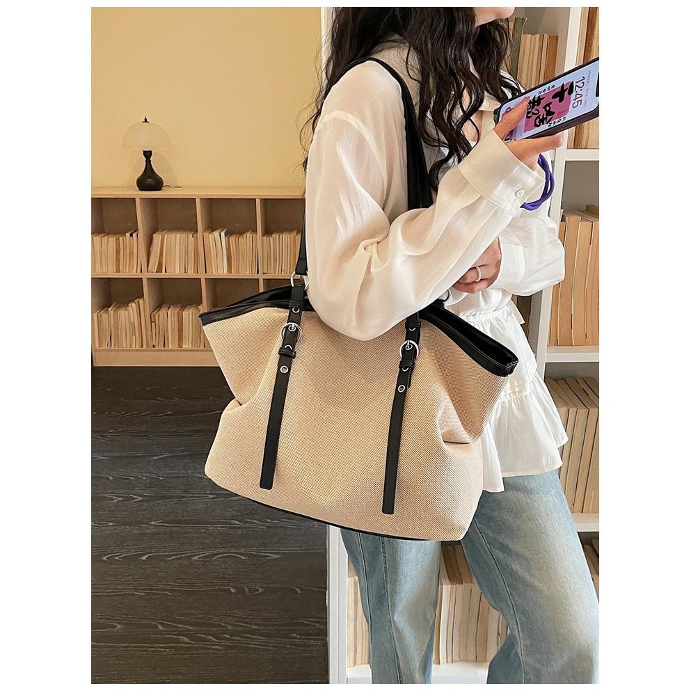IELGY Casual Large-Capacity Canvas Bag Lightweight All-Match Commuter Shoulder Simple Portable Tote Bag