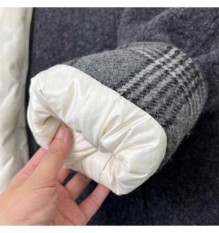 Hochwertige graue gesteppte Baumwolljacke für Damen - Herbst/Winter 2025, Locker, Figurschmeichelnd, Dicke Wolljacke