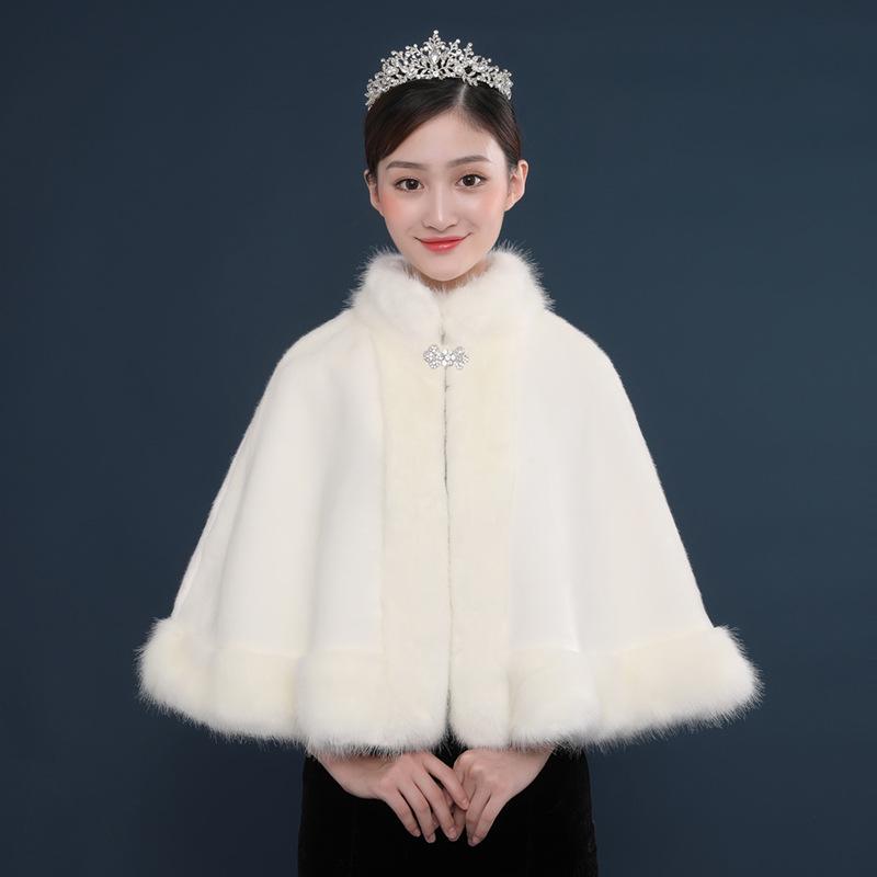 Korean Wedding Fur Shawl: Autumn/Winter Bridal Cape, Fashionable and Warm In White or Red