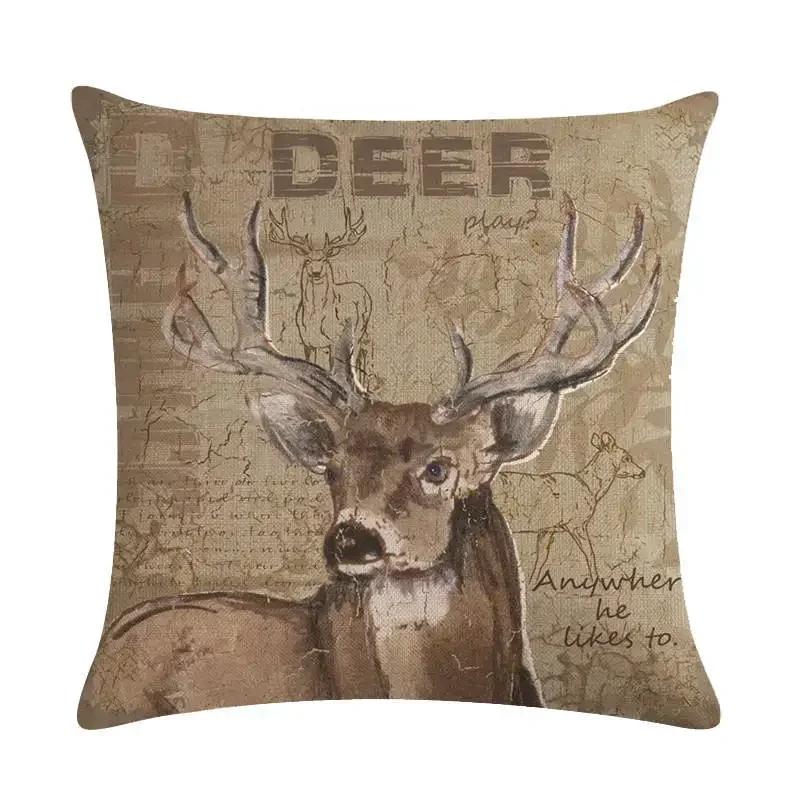 45x45cm Animal Polyester Cushion Cover Bear Pillowcase Wolf Owl Fox Moose Deer Elk Vintage Throw Pillow Cover