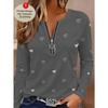 Women's Creative Printed Zipper Long-sleeved T-shirt, Breathable, Soft and Comfortable, Suitable for All-year-round Casual Wear