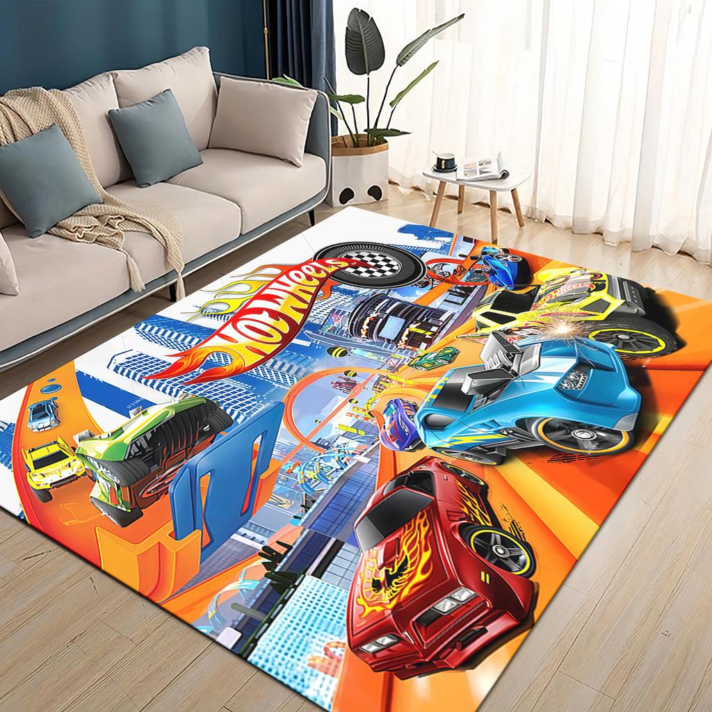 3D Hot W-Wheels Monster Závodní Auto Plocha Koberec, Koberec pro Obývací Pokoj Dětský Pokoj Pohovka Rohožka Dekorace, Protiskluzová Podlahová Rohož