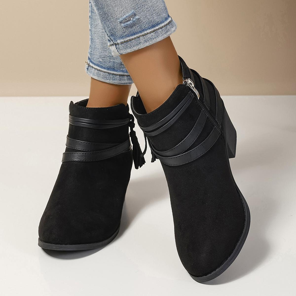 

Модные женские ботильоны на высоком каблуке, квадратный каблук, женские ботинки с оборками и воланами, детские ботинки принцессы, зимние ботинки, теплая модная милая обувь из флока 36 чёрный