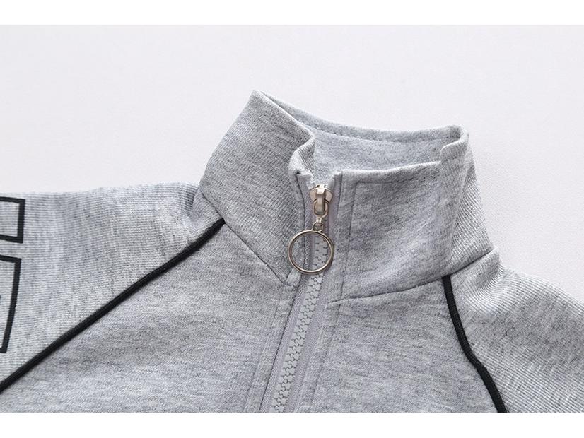 Boys' Autumn Long Sleeve Letter Print Stand Collar Two-Piece Set for Toddlers and Kids - Fashionable and Trendy