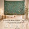 Arazzo da Giardino Chinoiserie Vintage Stampa Piatta 2D Pelle di Pesca da Appendere a Parete Sfondo Floreale con Uccelli per Decorazione del Soggiorno