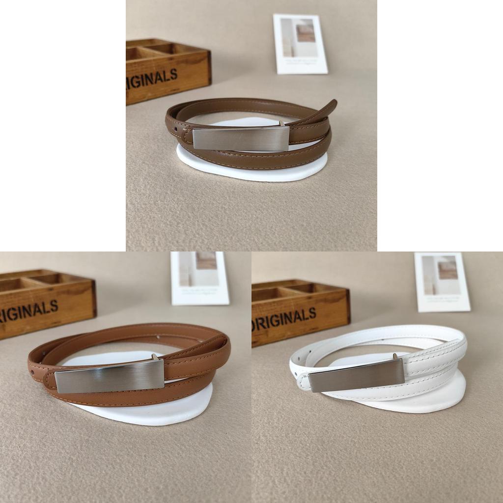 Womens Genuine Leather Skinny Belt With Zinc Alloy Buckle For Office Wear