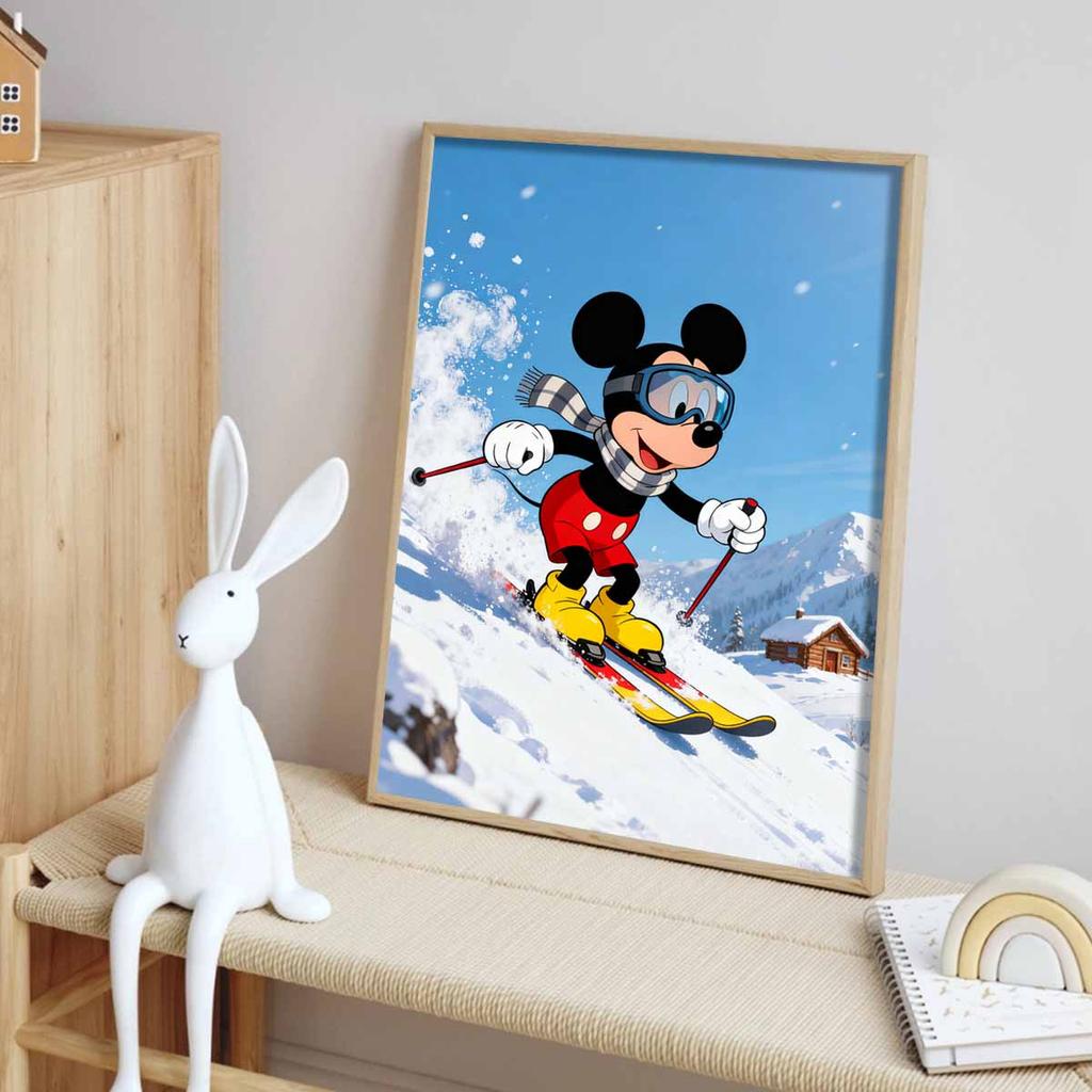 Disney diamond painting kit handmade diy5D home decoration gift unique idea Mickey skiing fun winter scene masterpiece craft project