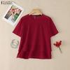 ZANZEA Women Casual Sheer Mesh Splice Round Neck Short Sleeve Blouse