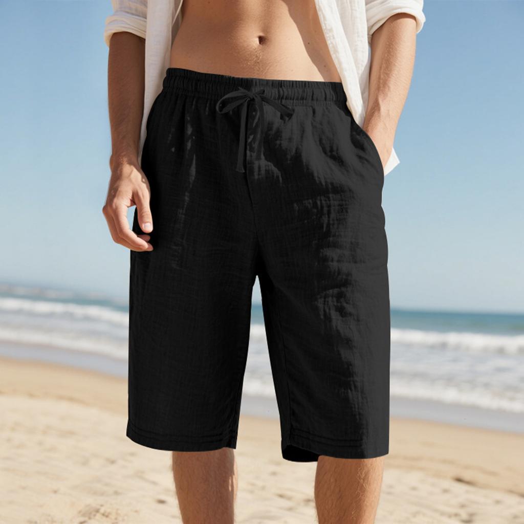 Men's Drawstring Loose Waist Quick-drying Straight Leg Color Breathable Daily Beach Seven-point Casual Shorts