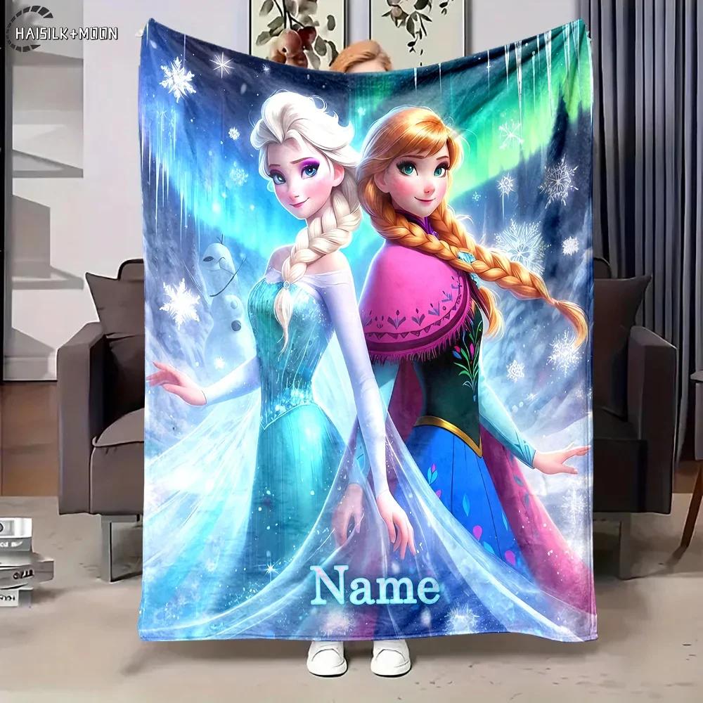 Custom Name Disney Frozen Princess Elsa Printed Blanket Multi-Size Suitable for Sofa, Bed,Travel,Camping,Sofa,Chair and Bed Gift