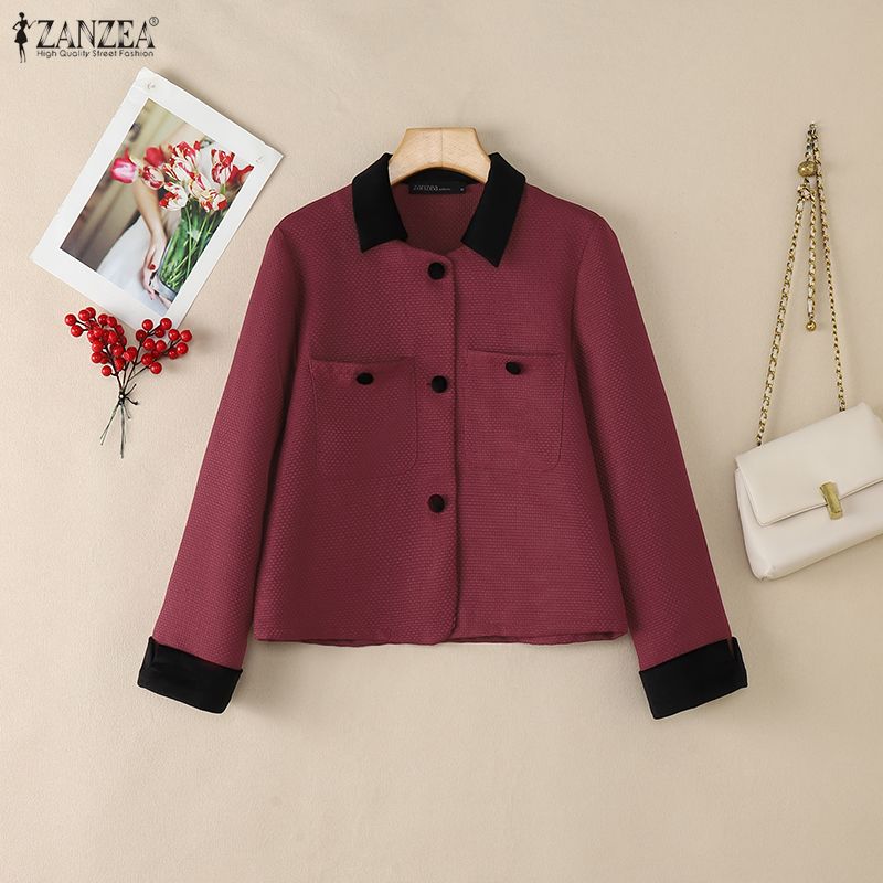 ZANZEA Vestes cardigan décontractées à manches longues et col rabattu pour femmes