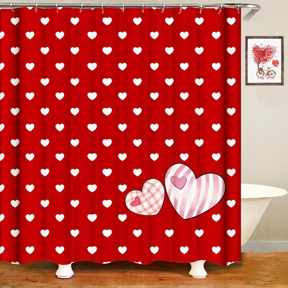 Valentine's Day Shower Curtain Falling Red Couple Romantic Love Bathroom Decorative Waterproof Shower Curtain 90x180cm