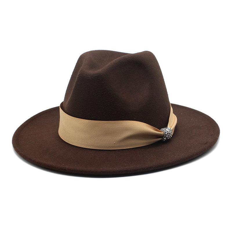 British Woolen Hat Women'S Spring Wide Brim Flat Top Internet Celebrity French Top Hat Flat Edge Imitation Wool Camel Jazz Hat