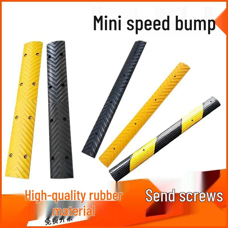 2cm High Mini Rubber Speed Bump and Bicycle Buffer with Yellow-Black Stripes for Parking Space Division