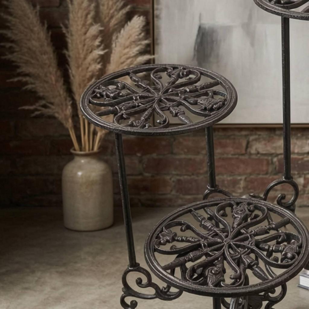 3-Tiers Plant Stand Black Metal Display Rack Vintage-Style Holder