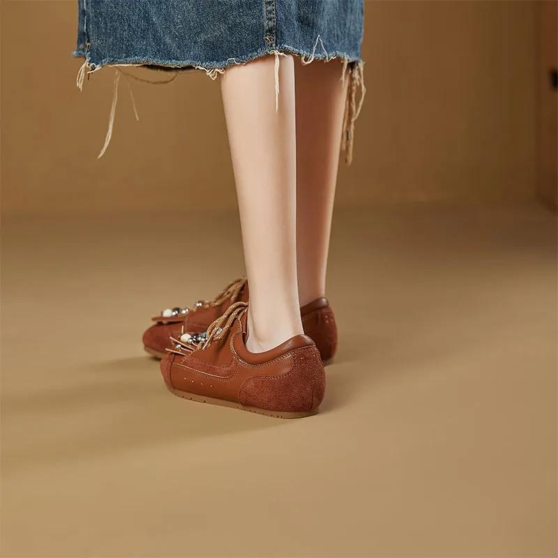 Fashion Casual Suede Sneakers Women Genuine Leather Spring Autumn Patchwork Round Toe Ladies Lightweight Flats Sports Shoes Handmade