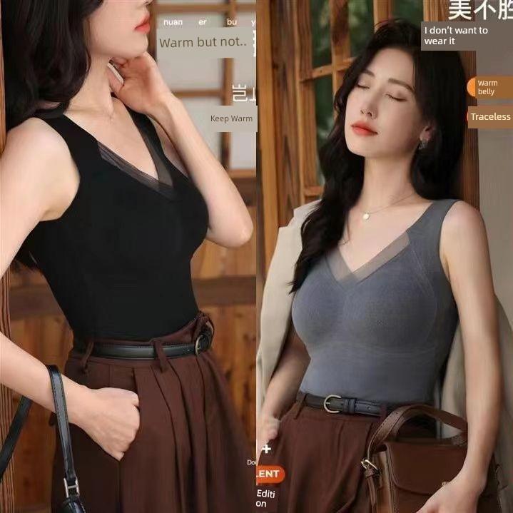 Autumn and Winter Graphene Thermal Vest for Women with Chest Pads, Winter Bra-Free Design, German Velvet Brushed Surface, Fixed Cup, No Steel Ring