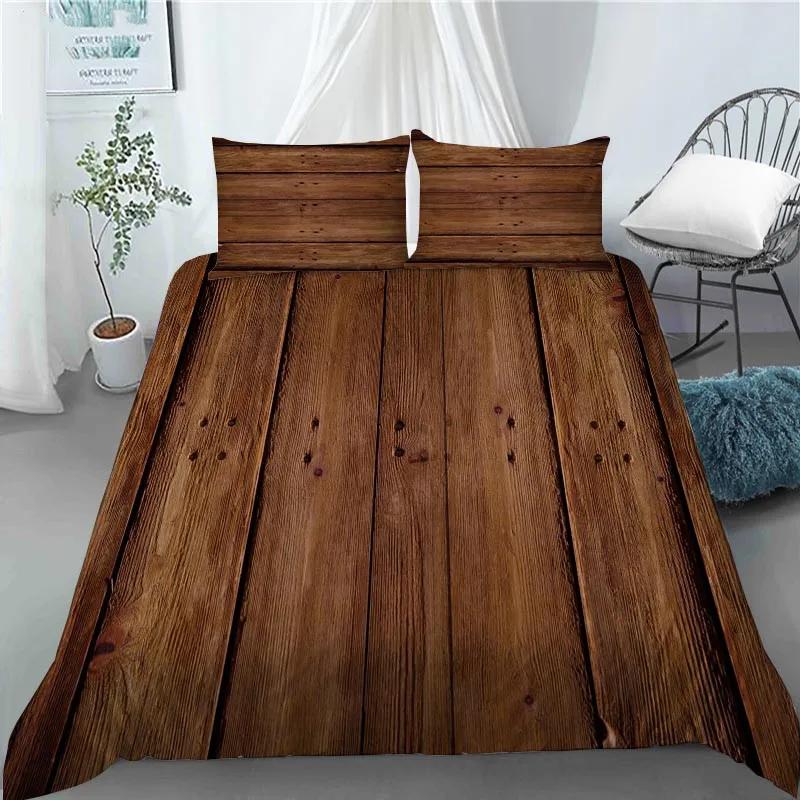 3D Modern Retro Wood Duvet Cover Lovely Pattern Polyester Quilt Cover Pillowcases For Kids Adults Bedroom Decor King Queen Size