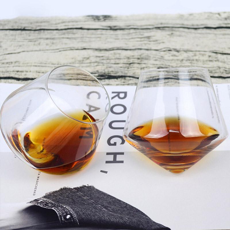 Irregular Whiskey Wine Glass Rotating High Belly Beer Whiskey Brandy Cocktail Drinking Wine Cup Tumbler Down Bar Glass