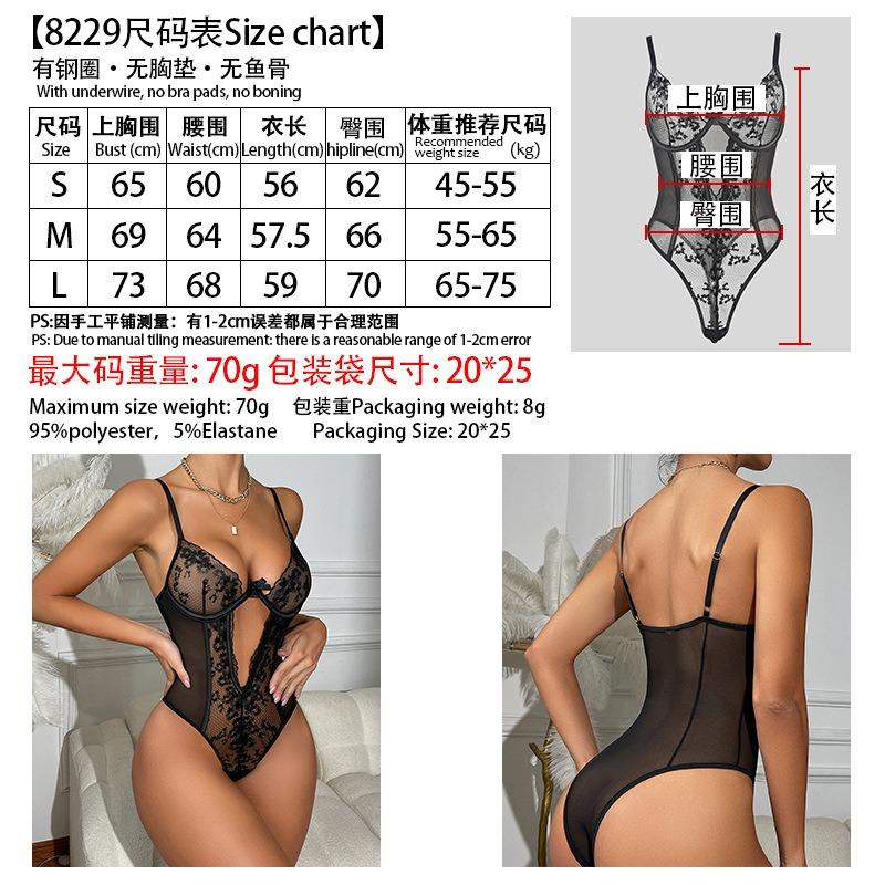 Black Lace Sexy Suspender Lingerie Deep Perspective Hollow Backless Bed Seduction Mesh Women's Onesie