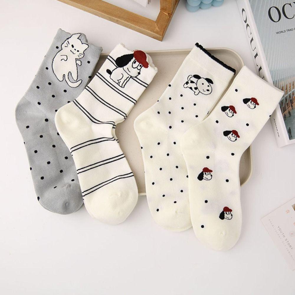 

Patchwork Cartoon Cat Mid Tube Socks Cotton Women s Summer Stripe Socks Lady Style 1