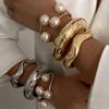 Ingemark 3 Style Creative Big Imitation Pearl Cuff Bracelet Women Trend 2025 Punk Heavy Metal Chunky Spring Bangle Steampunk Men