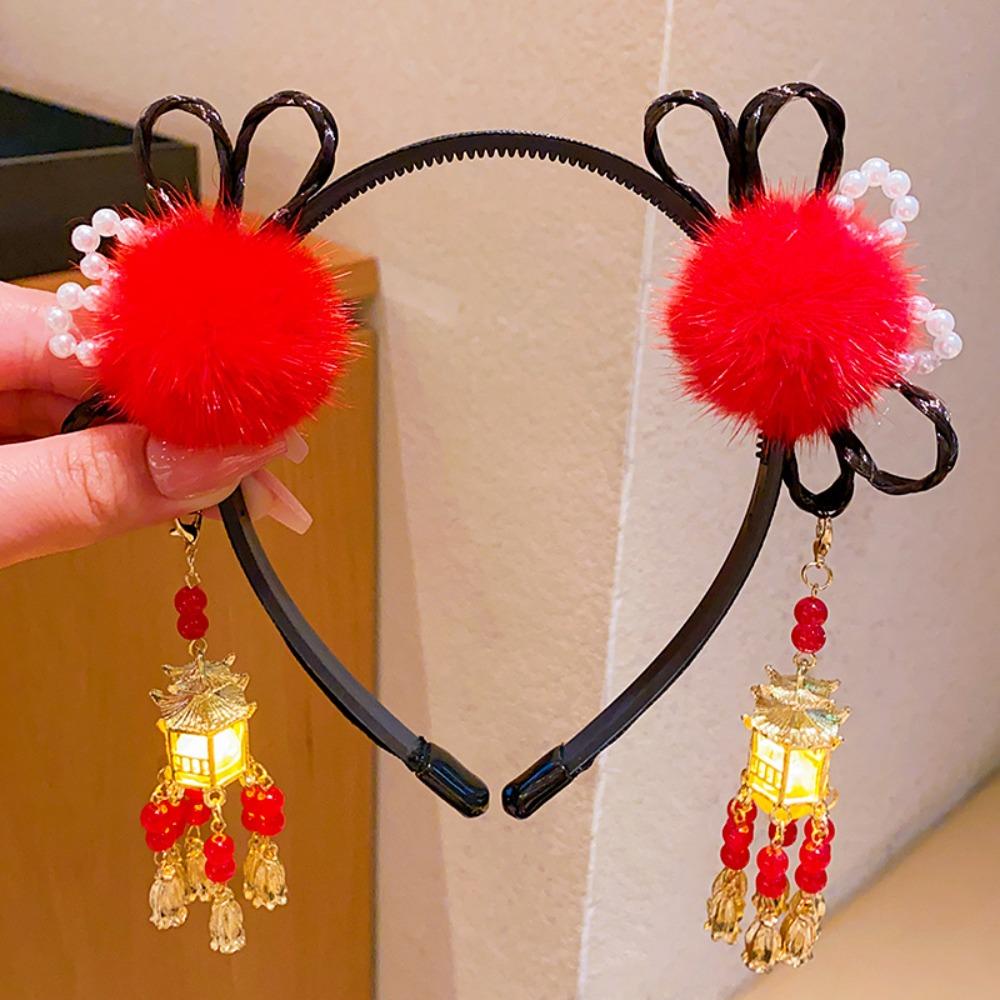 Flower Tassel Hanfu Wig Headband Chinese Style New Year Headdress  Children