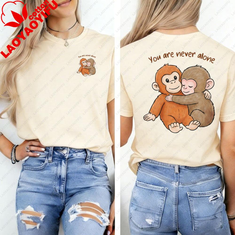 Viral Punch Cute Baby Monkey With Plush Toy Shirt Emotional Gift For Animal Lovers Kawaii Graphic Tshirts Fashion Casual Tshirt